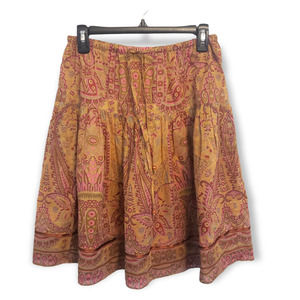 Sundance Women's Gold Elastic Waist Multi Print Boho Skirt Size Small